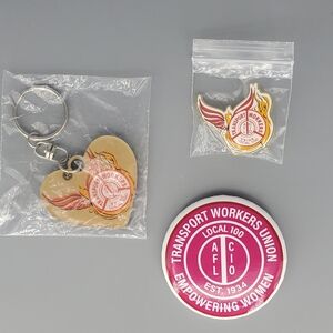 TWU Local 100 Transit Union Keychain and Pin Set, Lot of 3